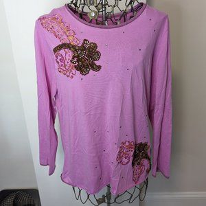 Indigo Palms Beaded Top - M